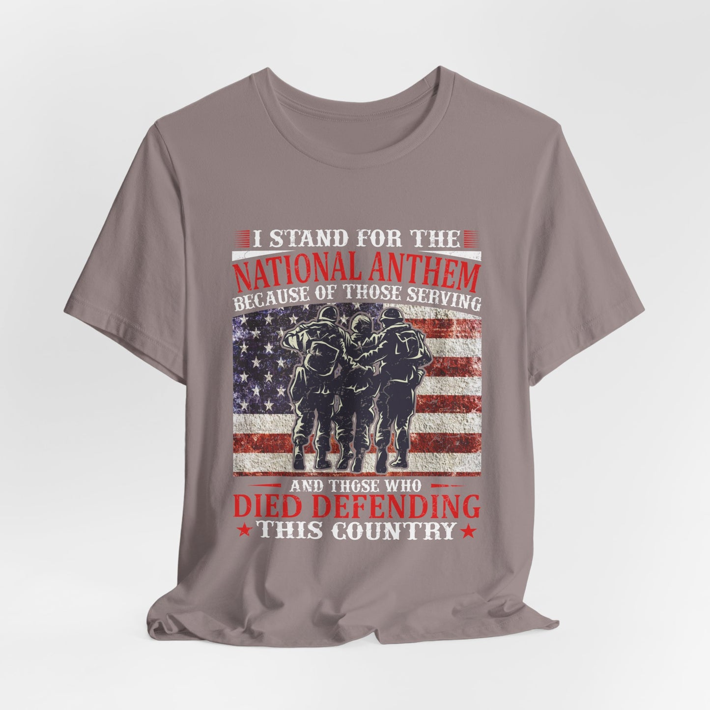 I Stand For The National Anthem military tribute T-Shirt American flag soldiers Unisex Cotton v36