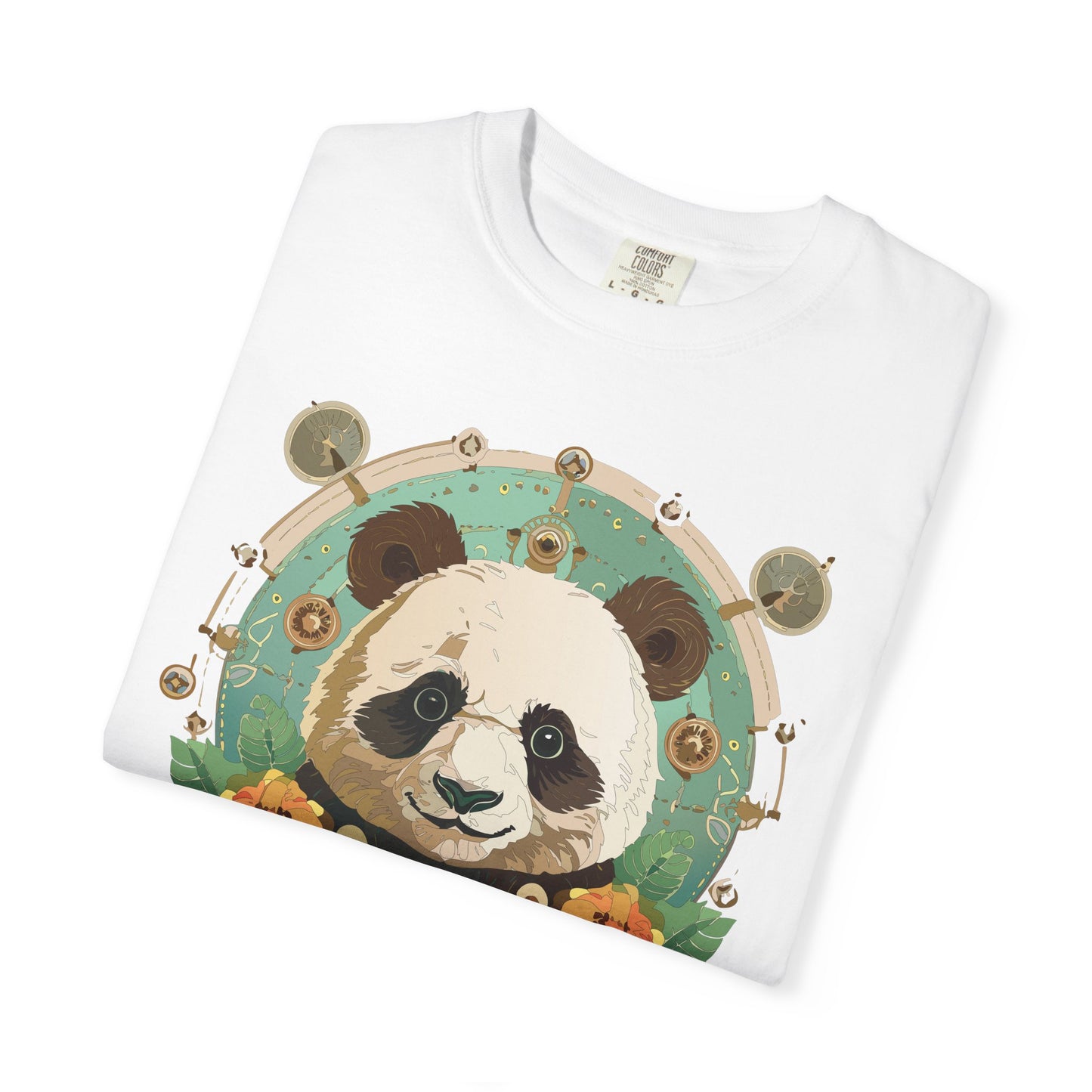 Panda Portrait T-Shirt Unisex Cotton Floral Chinese Graphic Circle Animal Art Tee p3