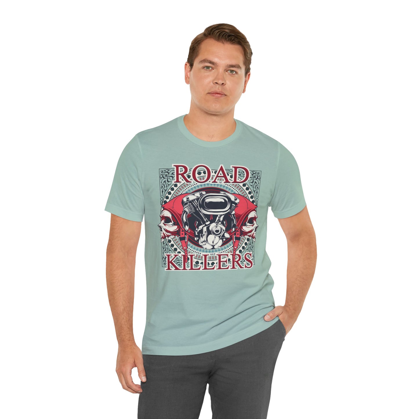 Dark Road Motorcycle Helmet Skull Tee Biker graphic t-shirt G-1