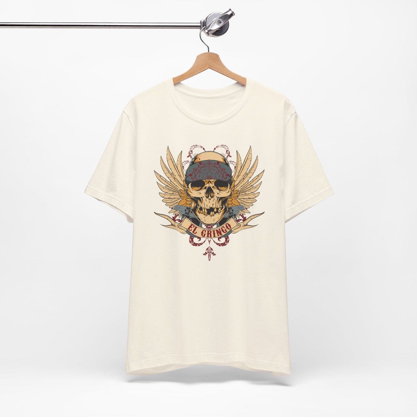 El Gringo Skull with Wings T-Shirt Vintage Tattoo Style Art-53