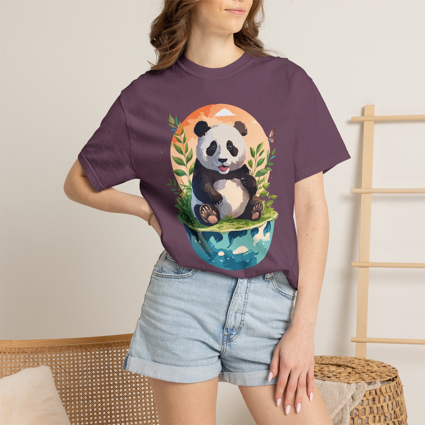 Panda Portrait T-Shirt Unisex Cotton Floral Chinese Graphic Circle Animal Art Tee pp4
