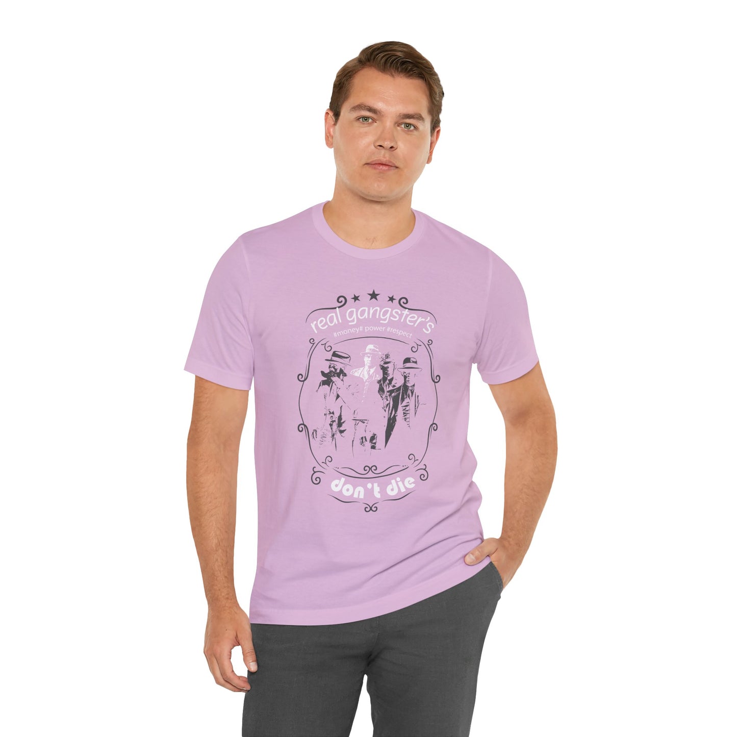 Real Gangsters Don't Die T-Shirt Vintage Outlaw Illustration Retro Biker Tee A-3