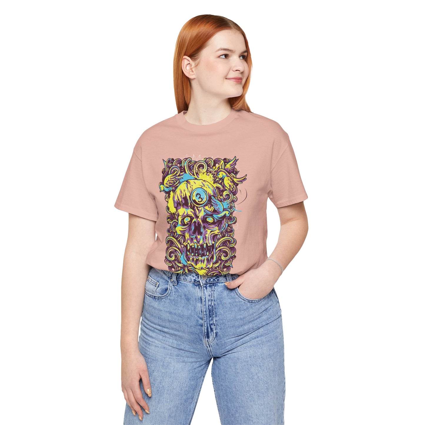 Colorful Skull Illustration Graphic Unisex Cotton T-Shirt r41