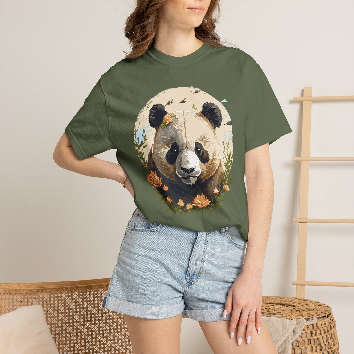 Panda Portrait T-Shirt Unisex Cotton Floral Meadow Circle Animal Art Tee p9