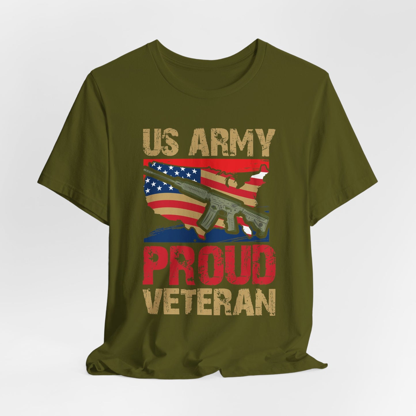US Army Proud Veteran T-Shirt American Flag Rifle Military Unisex Cotton Tee v17