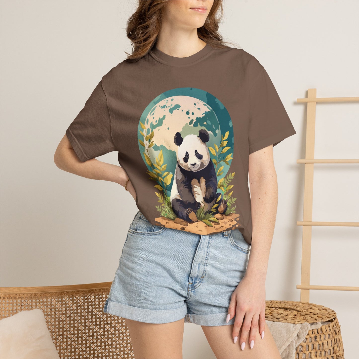 Panda Portrait T-Shirt Unisex Cotton Floral Chinese Graphic Circle Animal Art Tee pp6