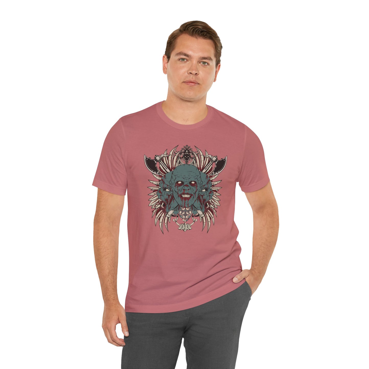 Zombie Skull Mandala T-Shirt Horror Graphic Tee, Gothic Skull Art-54-2
