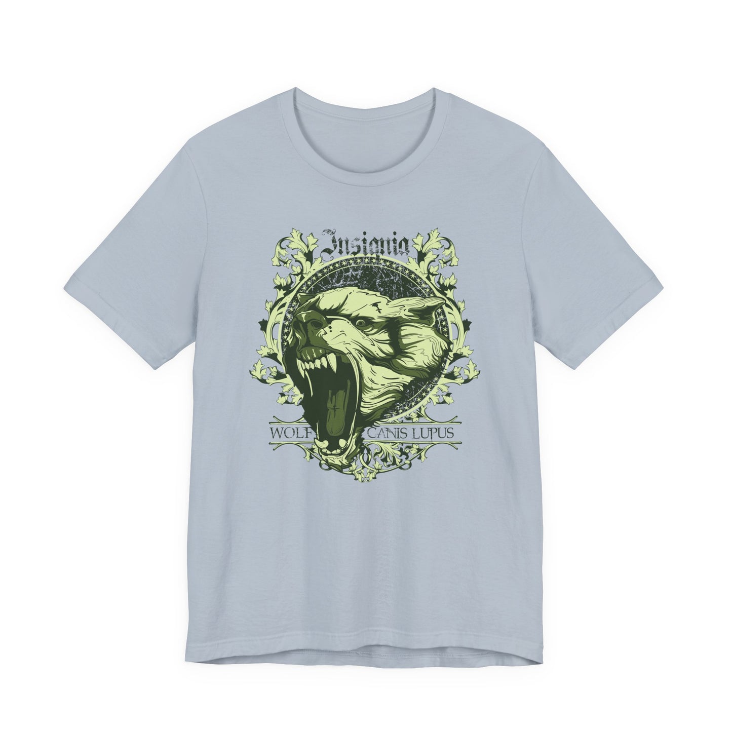 Howling Wolf Skull Tee Gothic Vintage Crest, Green Graphic Shirt Art-54