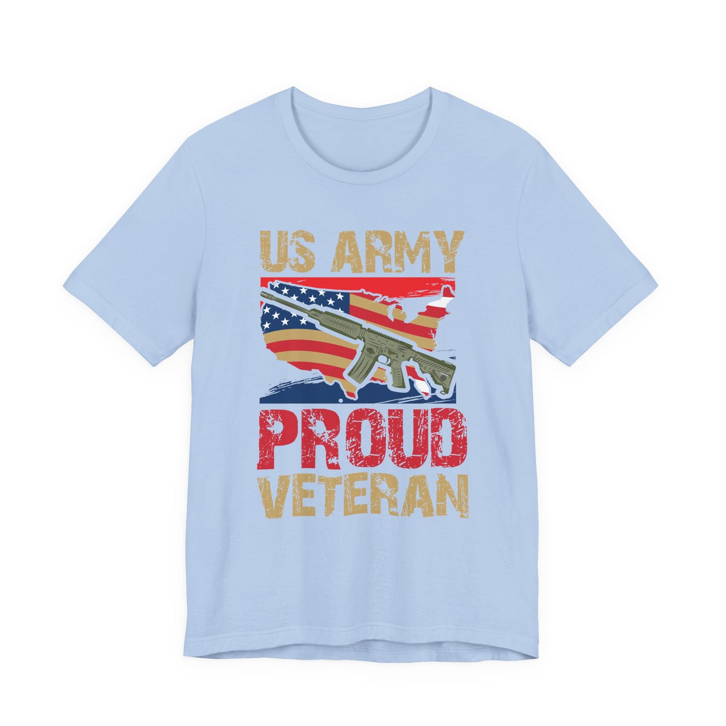 US Army Proud Veteran T-Shirt American Flag Rifle Military Unisex Cotton Tee v17