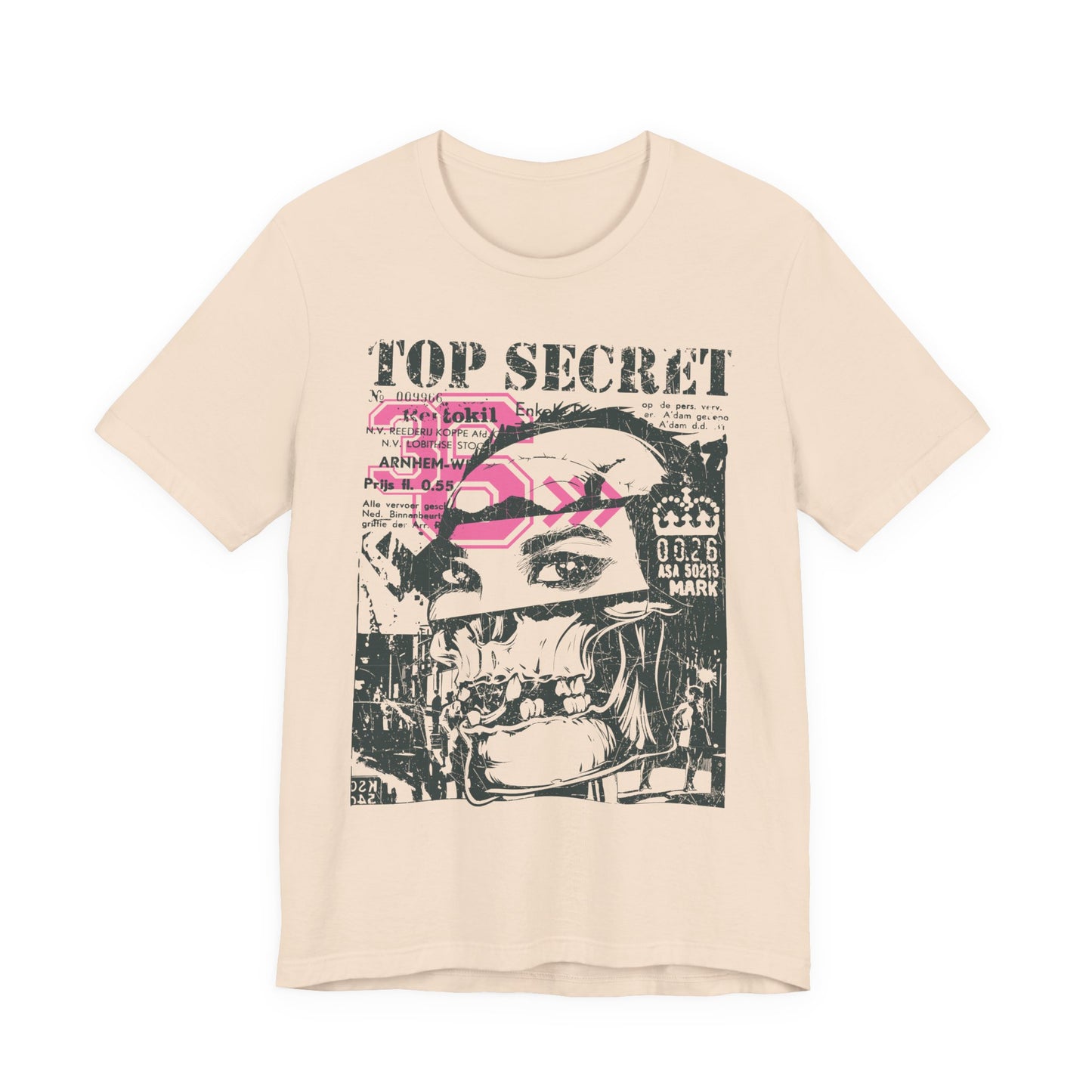 Top Secret Skull Face Tee Grunge Graphic T-Shirt Retro Collage A-6