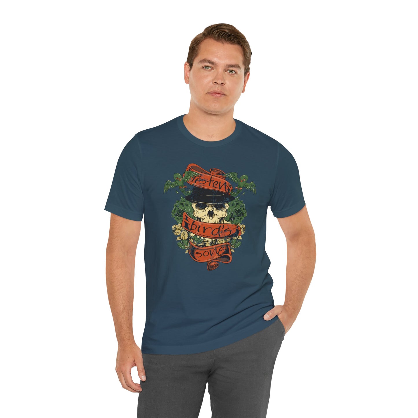 Skull Floral Tattoo Style Graphic Design Unisex Cotton T-Shirt Art-38
