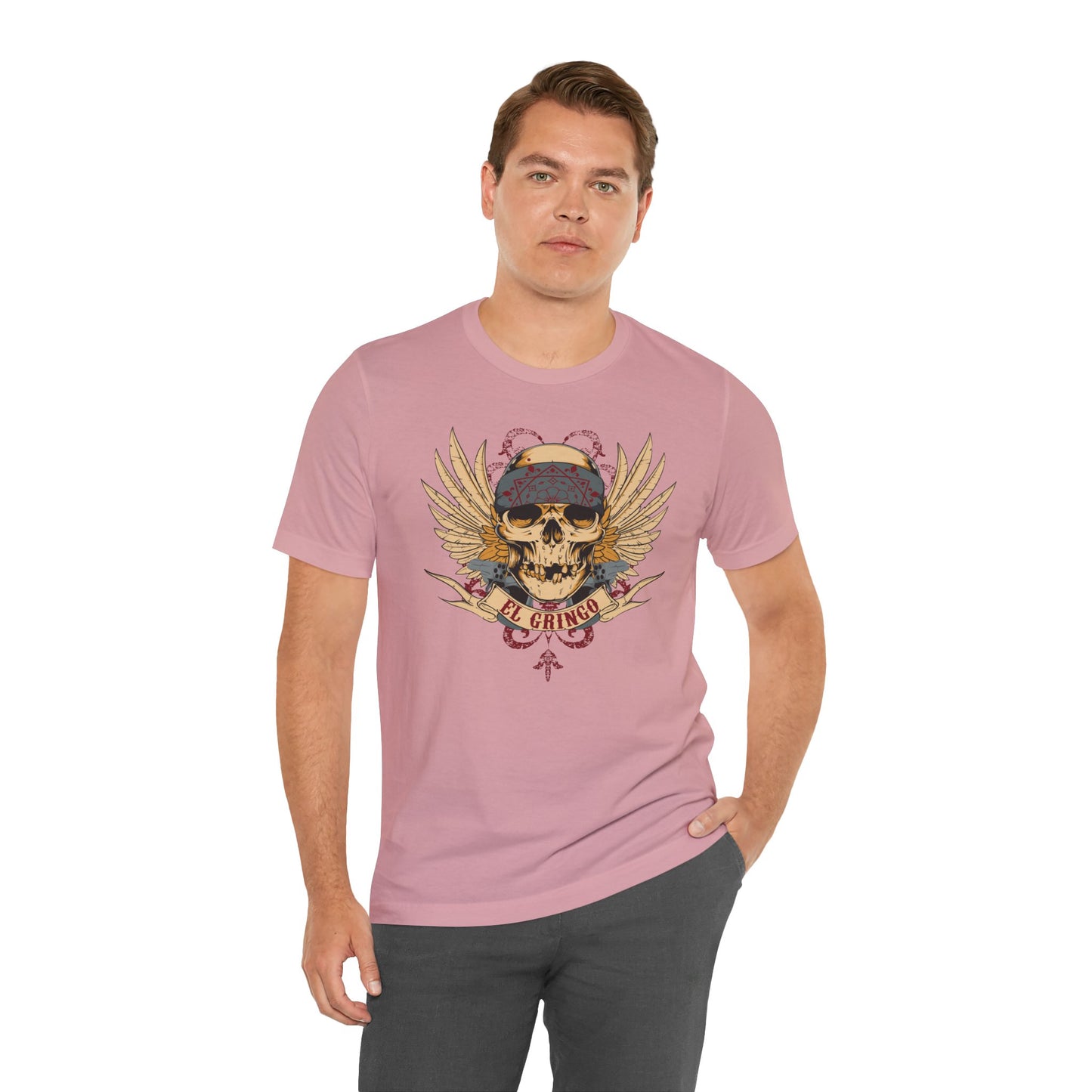 El Gringo Skull with Wings T-Shirt Vintage Tattoo Style Art-53