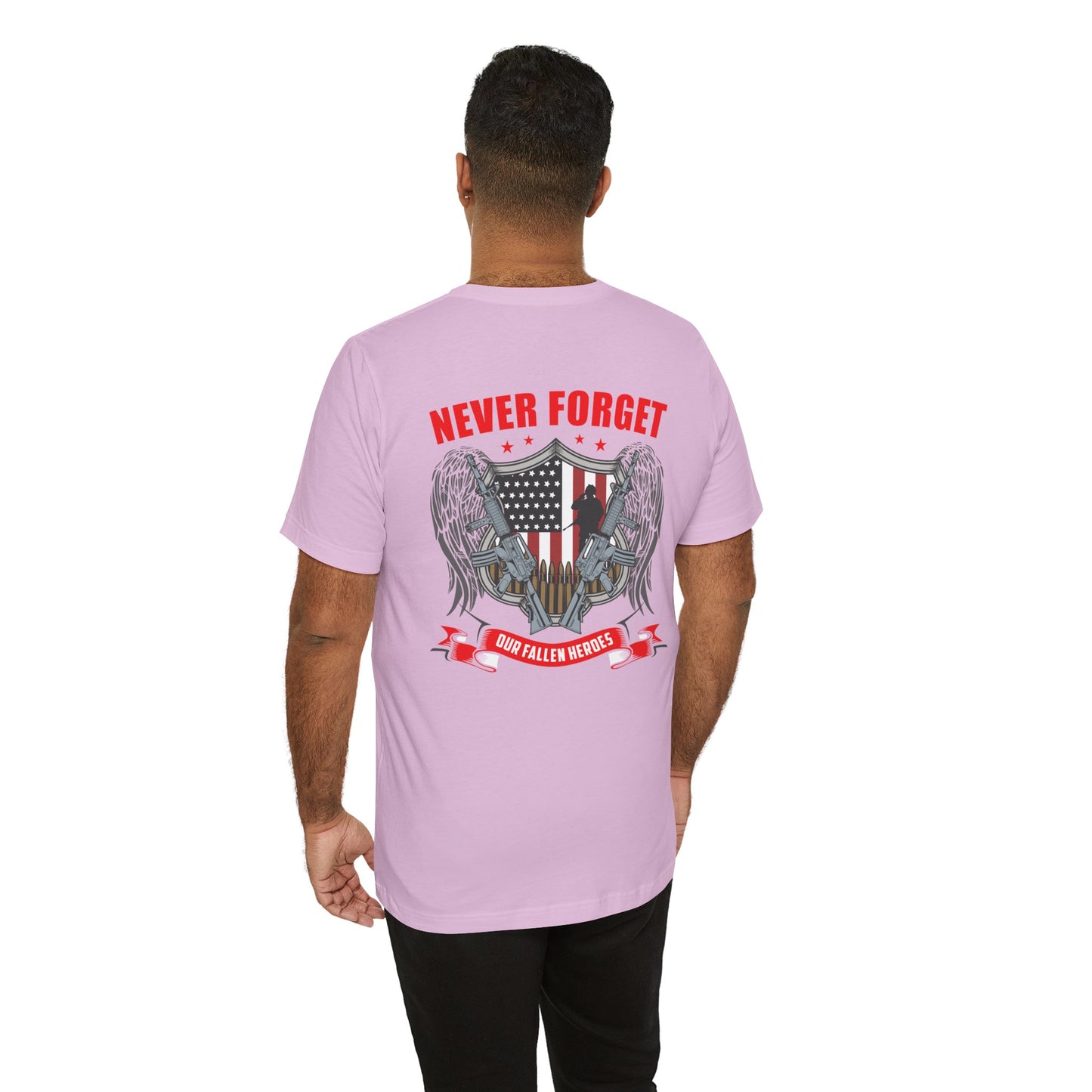 Never Forget Our Fallen Heroes T-Shirt American Flag Shield Eagles Unisex Cotton v39
