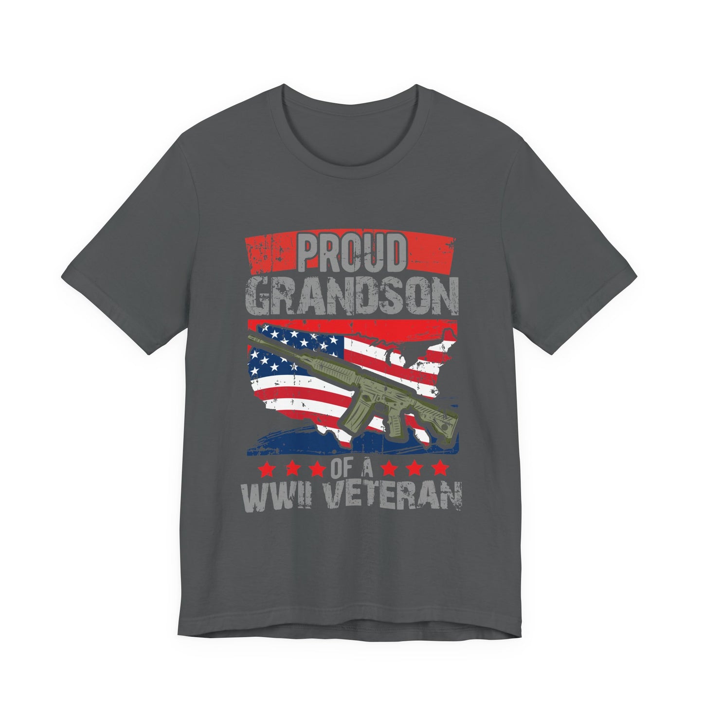 Proud Grandson of a WWII Veteran T-Shirt American Flag Rifle Graphic Unisex Cotton v16