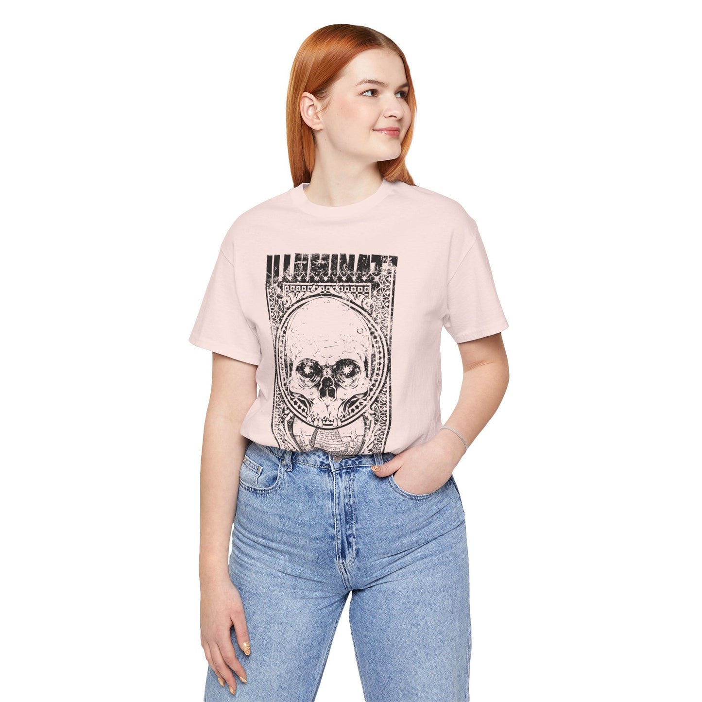 Skull Circle Graphic T-Shirt Vintage Etching Illustration Art Design Tee A-9