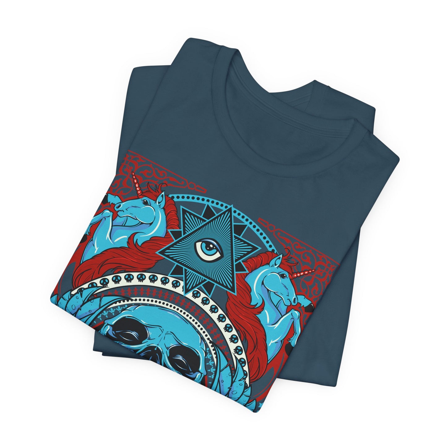 All-Seeing Skull Illustration Tee Winged Skull Third Eye Roses T-Shirt