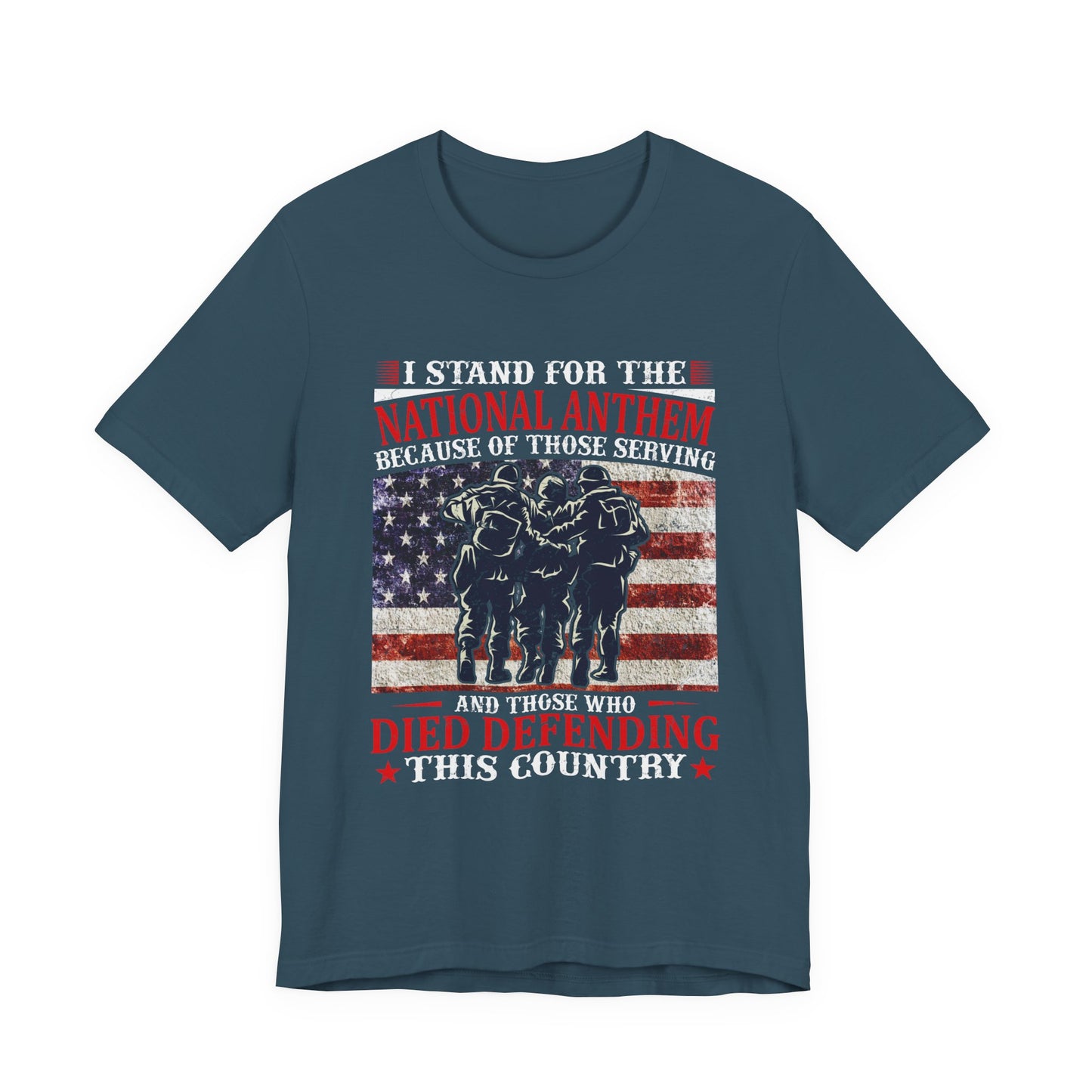 I Stand For The National Anthem military tribute T-Shirt American flag soldiers Unisex Cotton v36