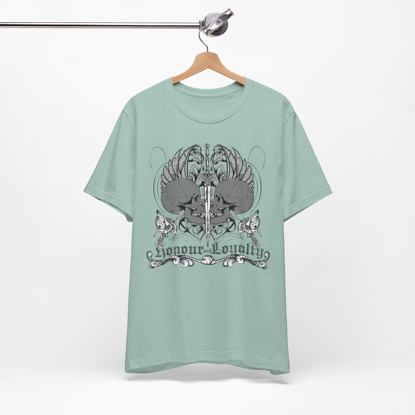 Honor Loyalty crest tee Gothic heraldry skulls wings emblem Art-48