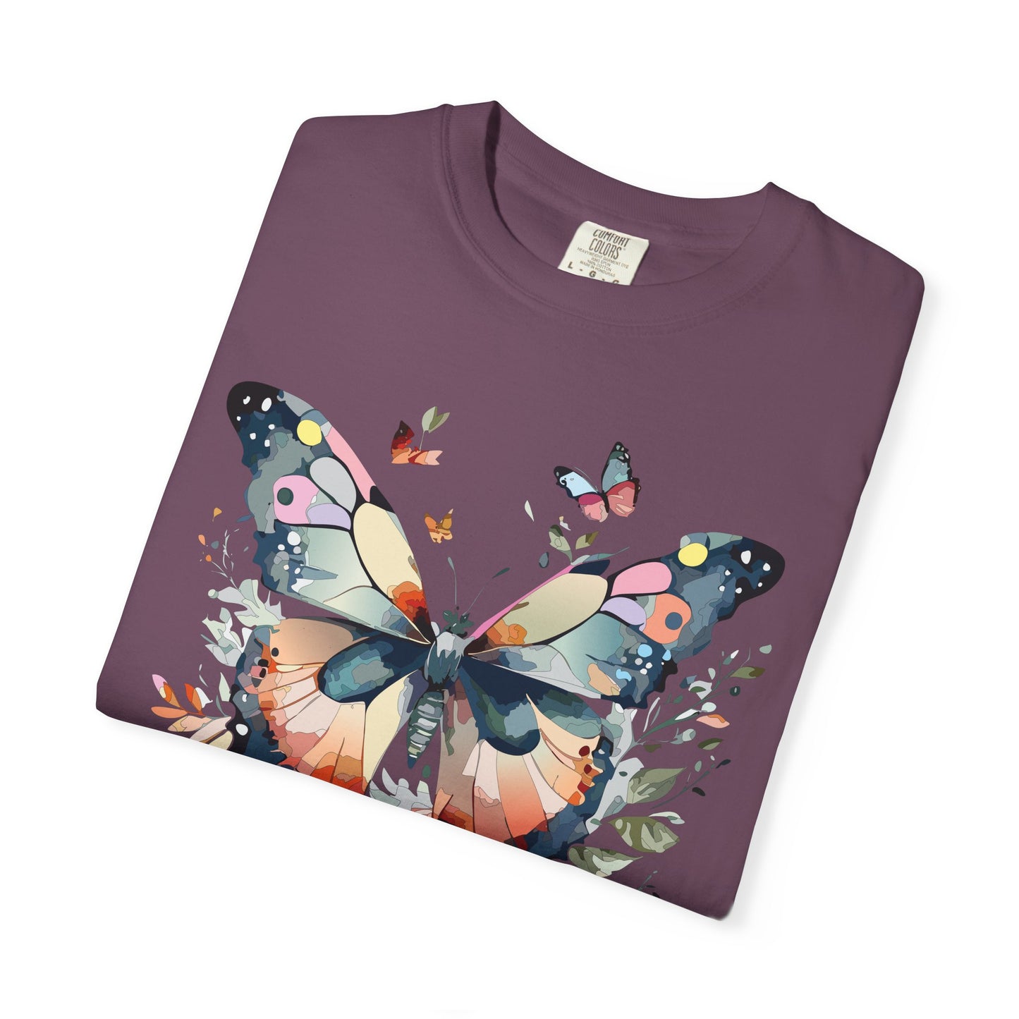 Butterfly Floral Print T-Shirt Botanical Design Unisex Heavy Cotton Tee b3