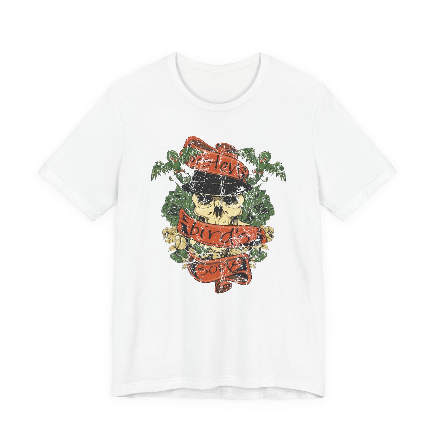 Skull Floral Tattoo Style Graphic Design Unisex Cotton T-Shirt Art-38