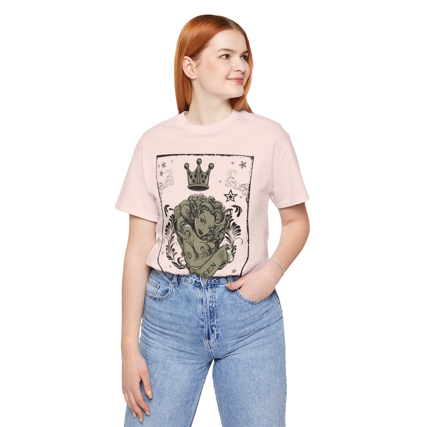 Crown Face Portrait Graphic Tee Vintage Floral Illustration Rock Band T-Shirt