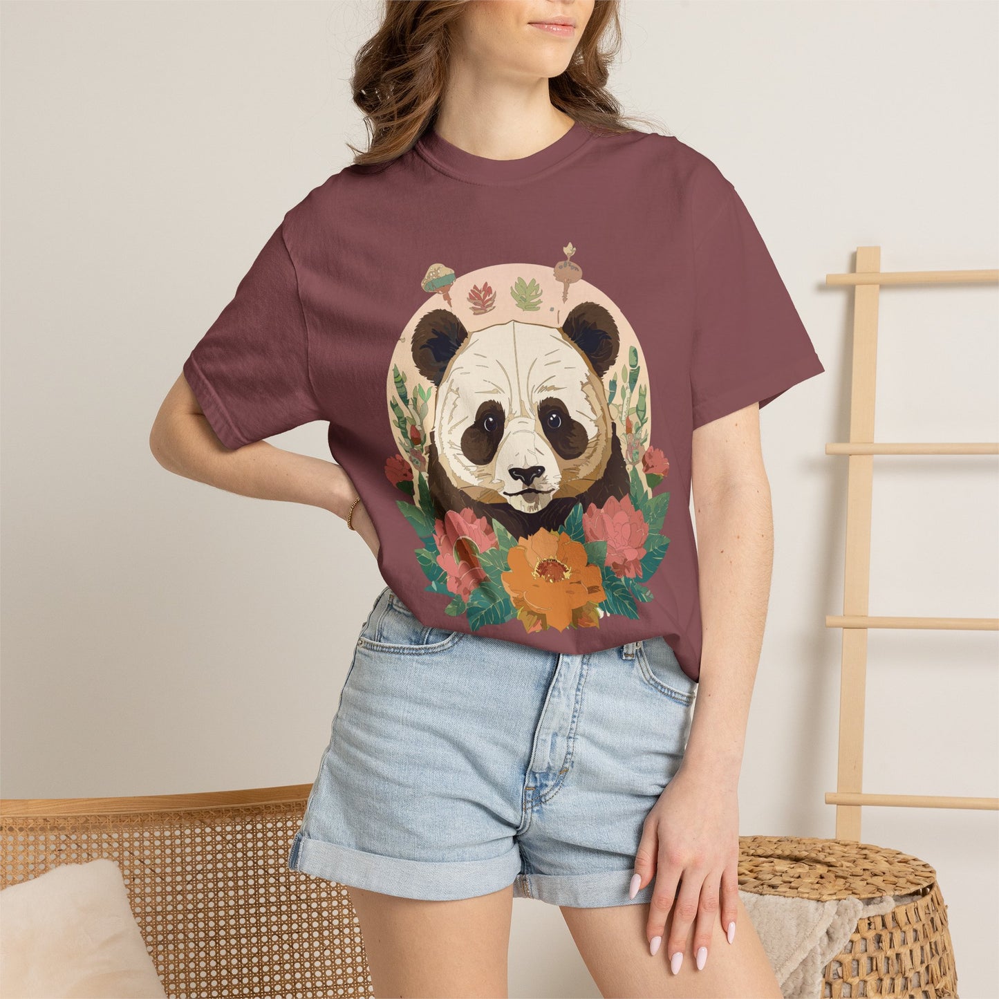 Panda Portrait T-Shirt Unisex Cotton Floral Chinese Graphic Circle Animal Art Tee p2