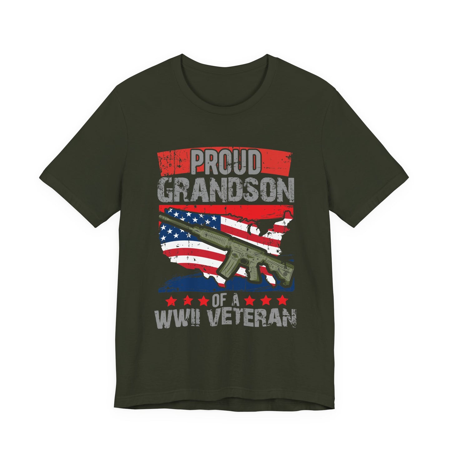 Proud Grandson of a WWII Veteran T-Shirt American Flag Rifle Graphic Unisex Cotton v16