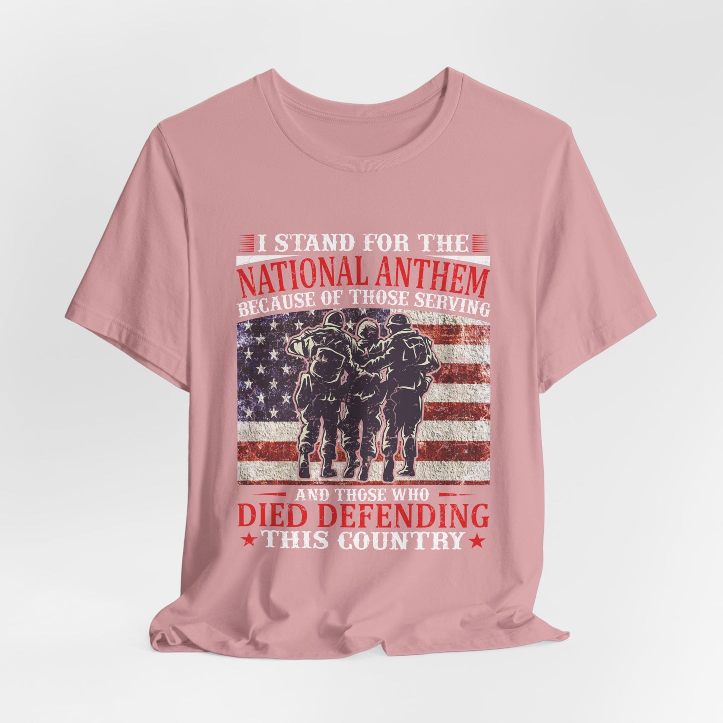 I Stand For The National Anthem military tribute T-Shirt American flag soldiers Unisex Cotton v36
