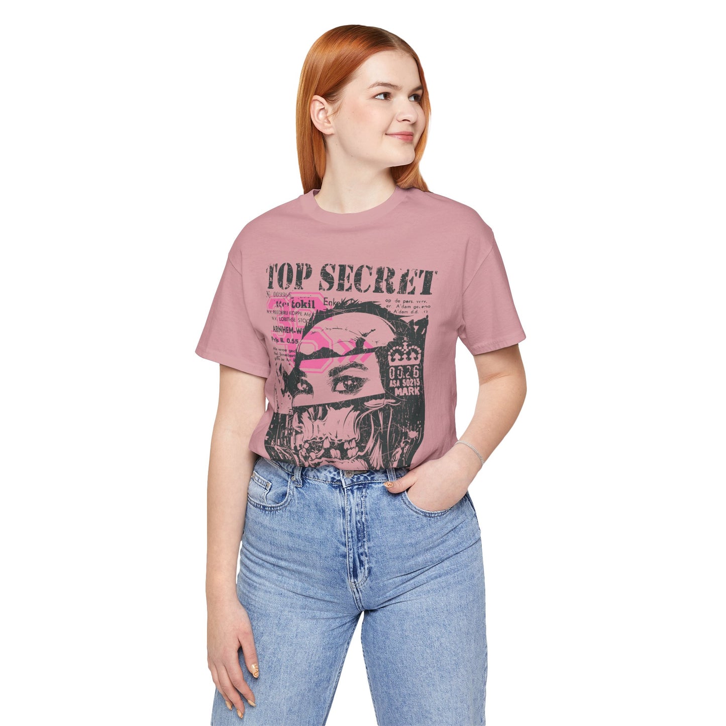 Top Secret Skull Face Tee Grunge Graphic T-Shirt Retro Collage A-6