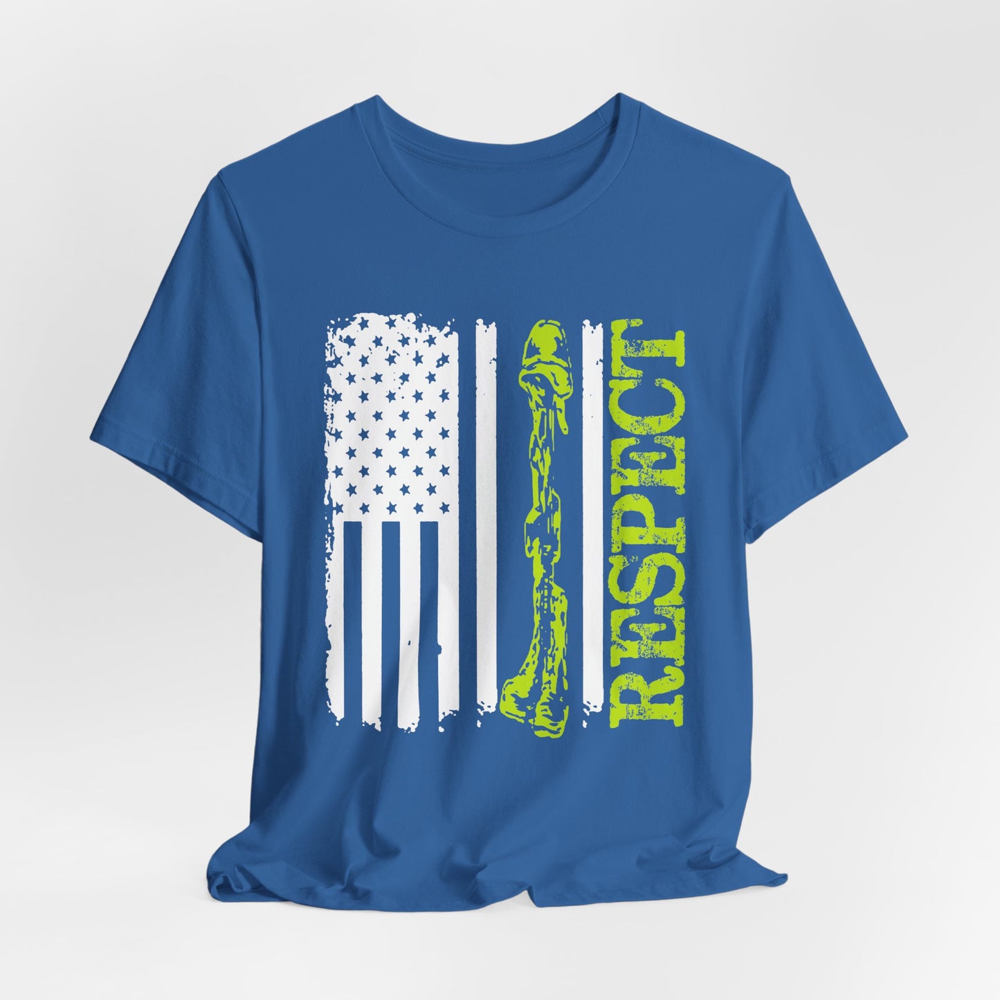 Respect Flag Rifle T-Shirt American Flag, Rifle Silhouette Military Tribute Unisex Cotton v57