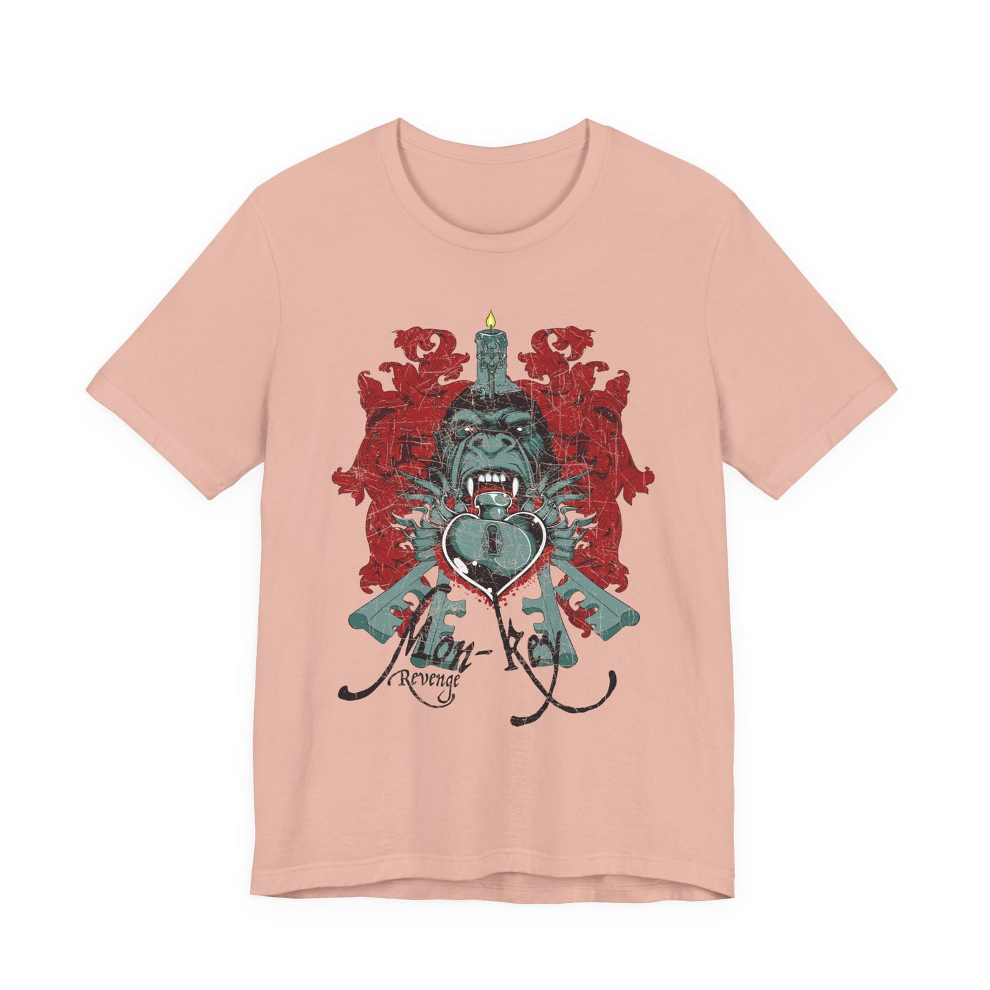 Gorilla Crest with Sword and Heart T-Shirt Heraldic Gothic Design Rock Band T-Shirt