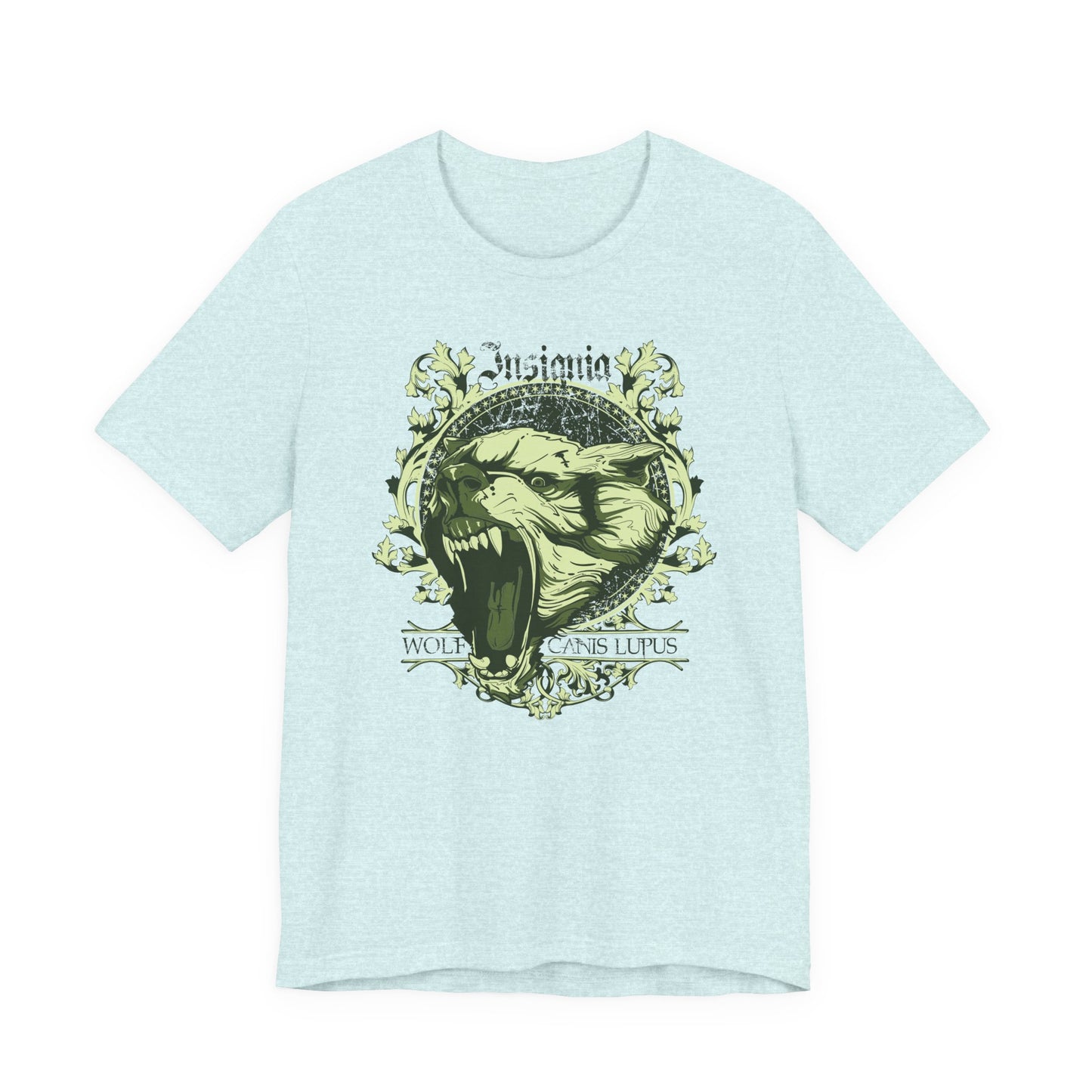 Howling Wolf Skull Tee Gothic Vintage Crest, Green Graphic Shirt Art-54