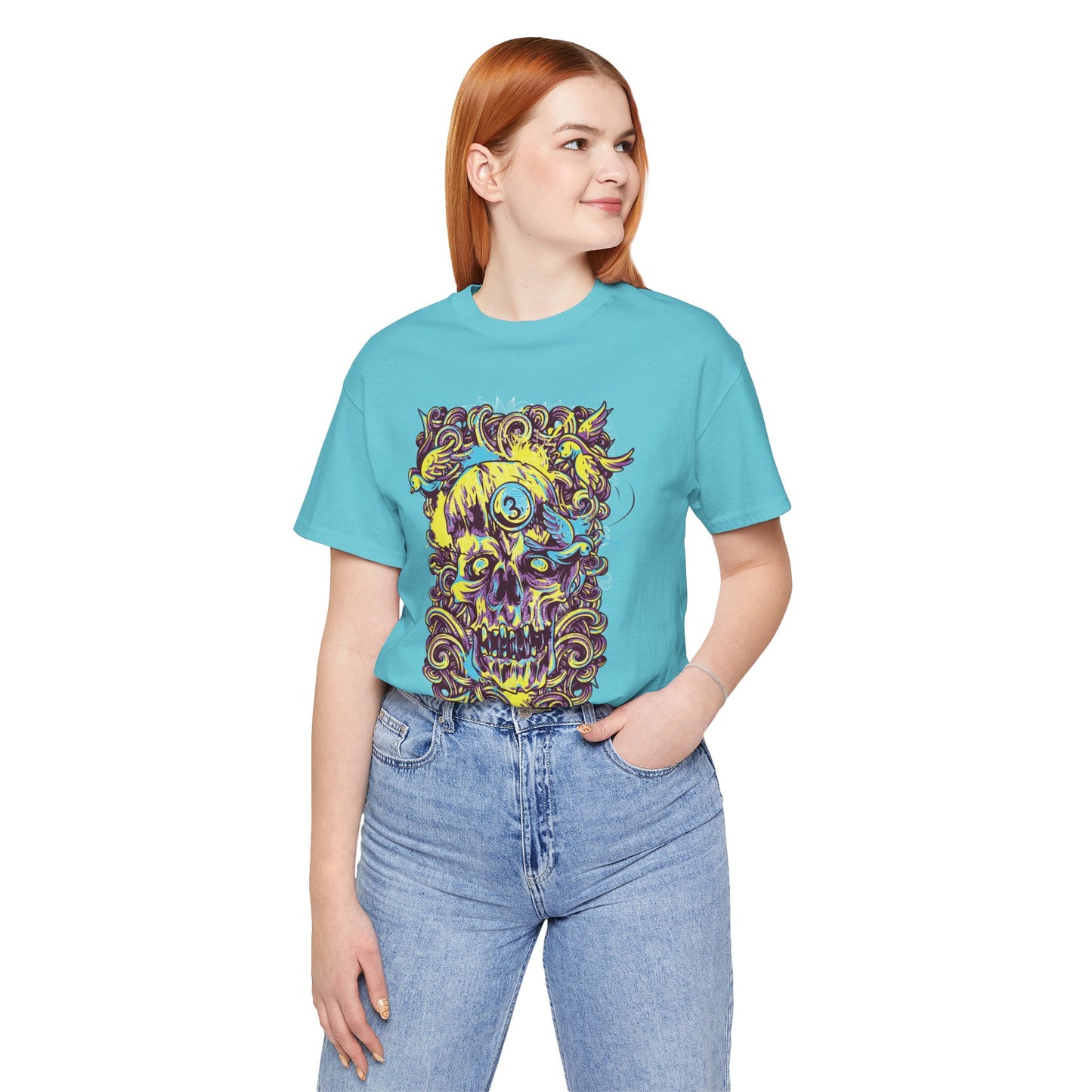 Colorful Skull Illustration Graphic Unisex Cotton T-Shirt r41