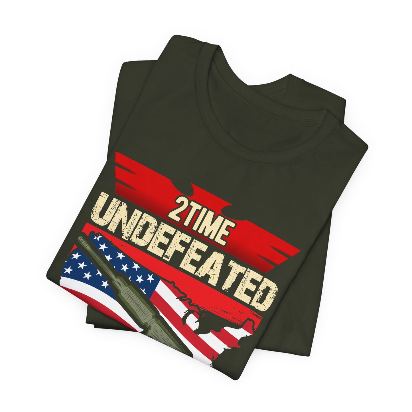 2Time Undefeated World War Champs T-Shirt American Flag Rifle Design Unisex Cotton v15