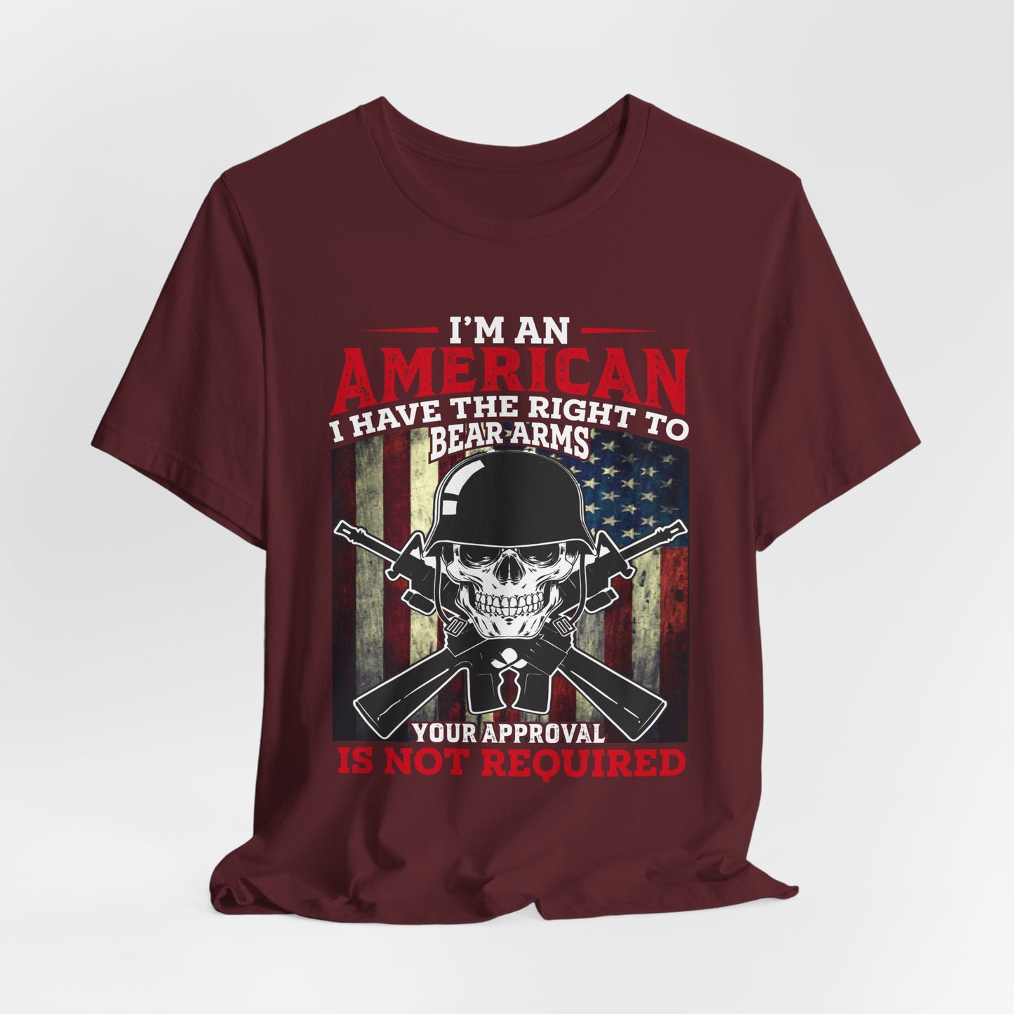 American Skull with Guns T-Shirt 2nd Amendment Flag Unisex Cotton Tee v29