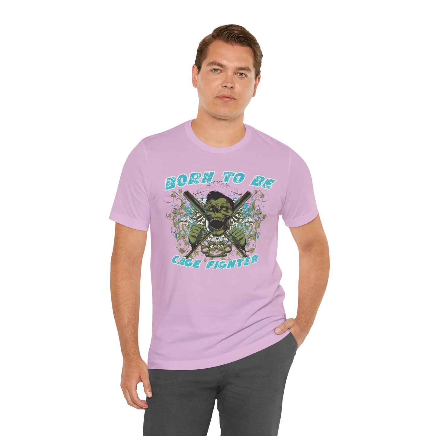 Born To Be Cage Fighter Tee Skull Crossed Knives Graphic T-Shirt