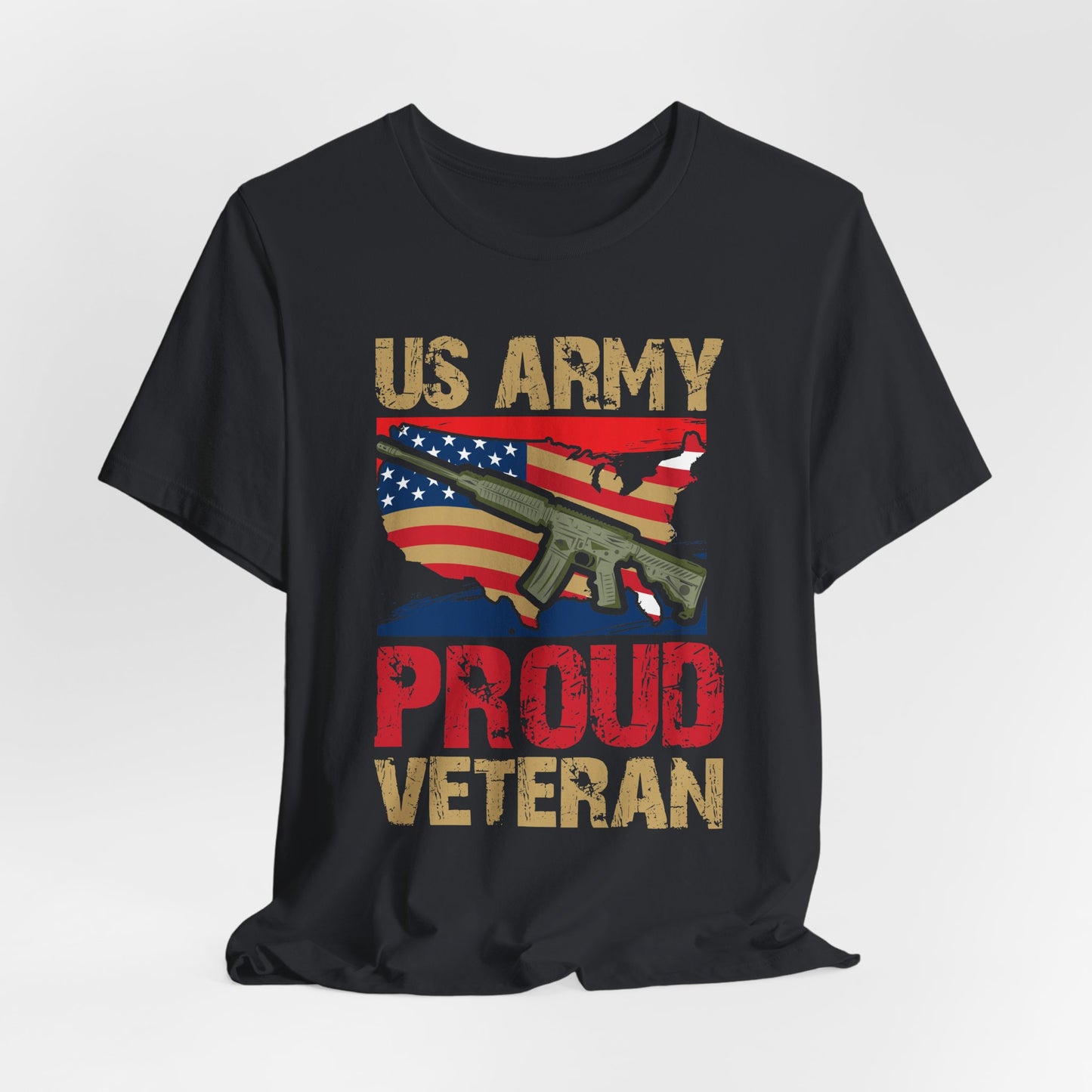 US Army Proud Veteran T-Shirt American Flag Rifle Military Unisex Cotton Tee v17