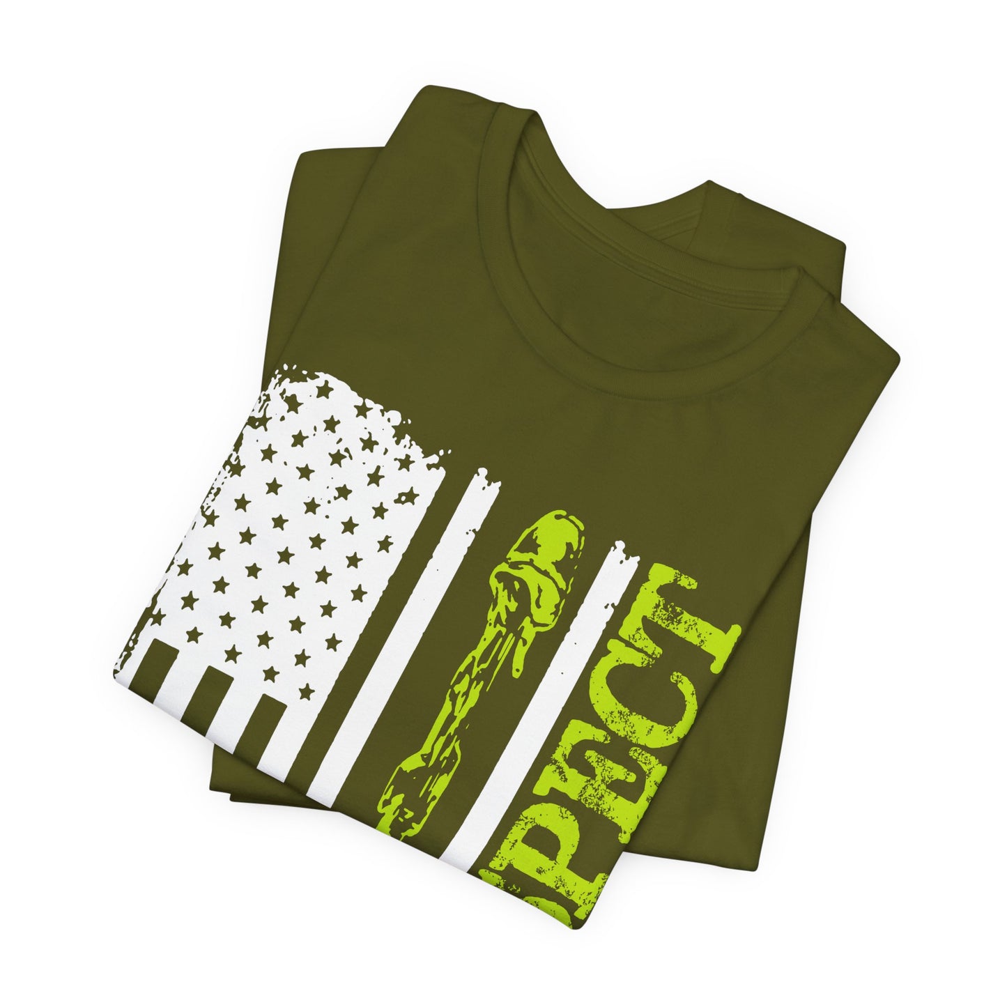 Respect Flag Rifle T-Shirt American Flag, Rifle Silhouette Military Tribute Unisex Cotton v57