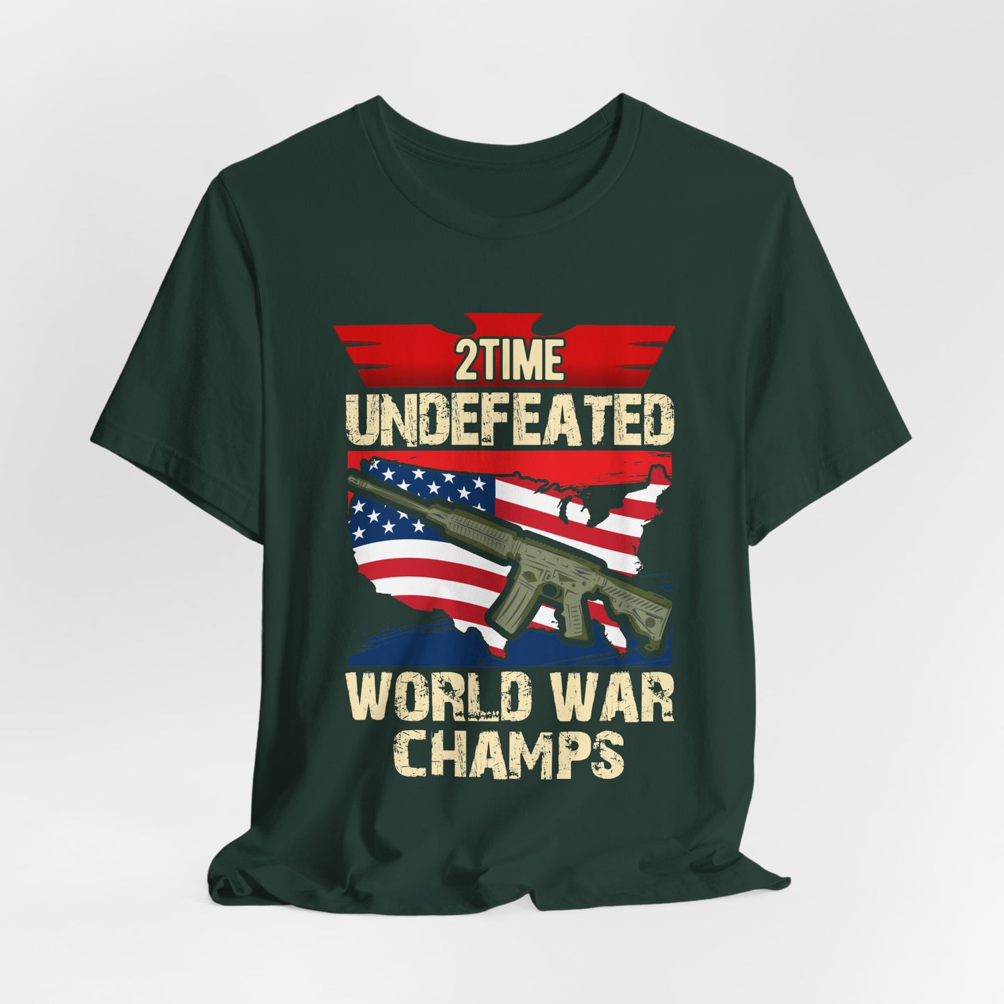 2Time Undefeated World War Champs T-Shirt American Flag Rifle Design Unisex Cotton v15