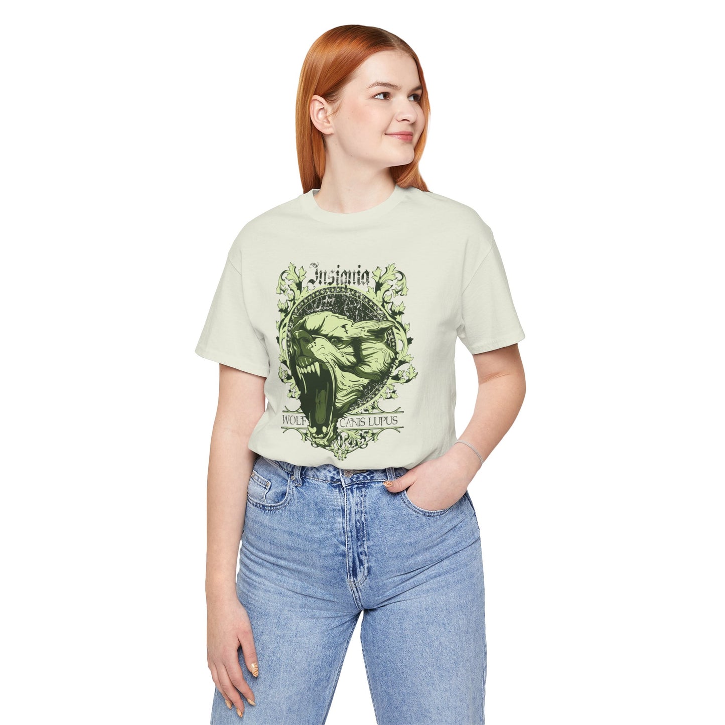 Howling Wolf Skull Tee Gothic Vintage Crest, Green Graphic Shirt Art-54