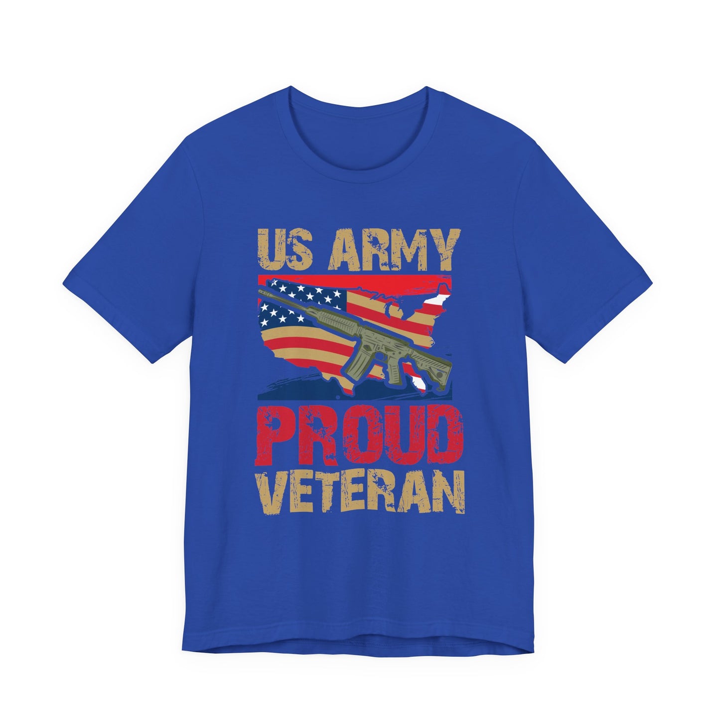 US Army Proud Veteran T-Shirt American Flag Rifle Military Unisex Cotton Tee v17