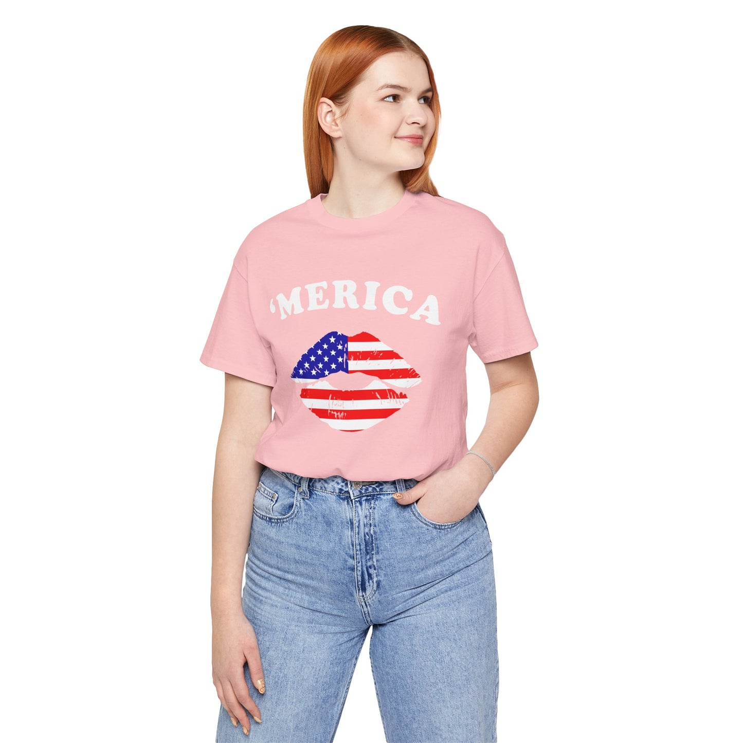 American Flag Lip Graphic Unisex Cotton T-Shirt a9