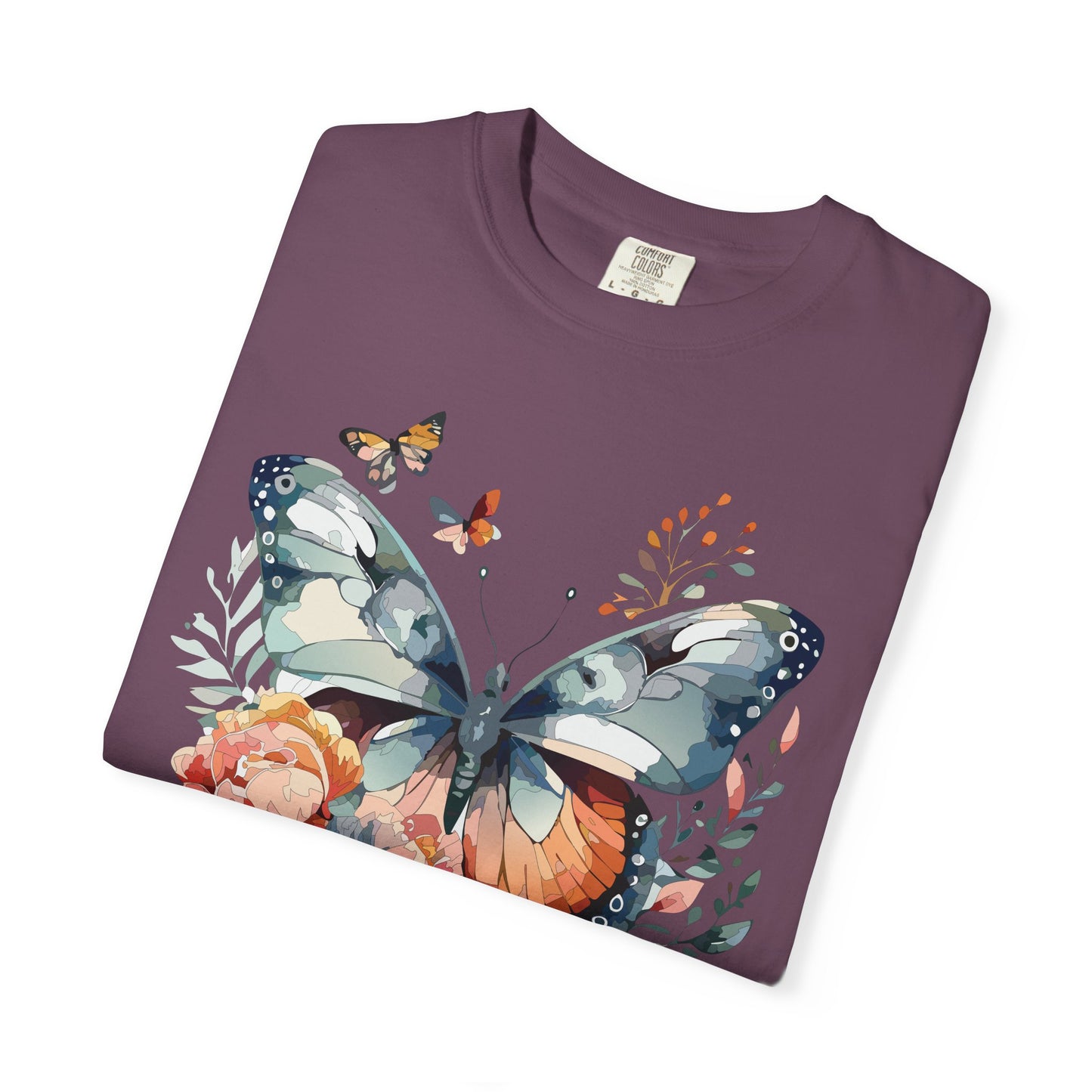 Butterfly Floral Print T-Shirt Botanical Design Unisex Heavy Cotton Tee b1