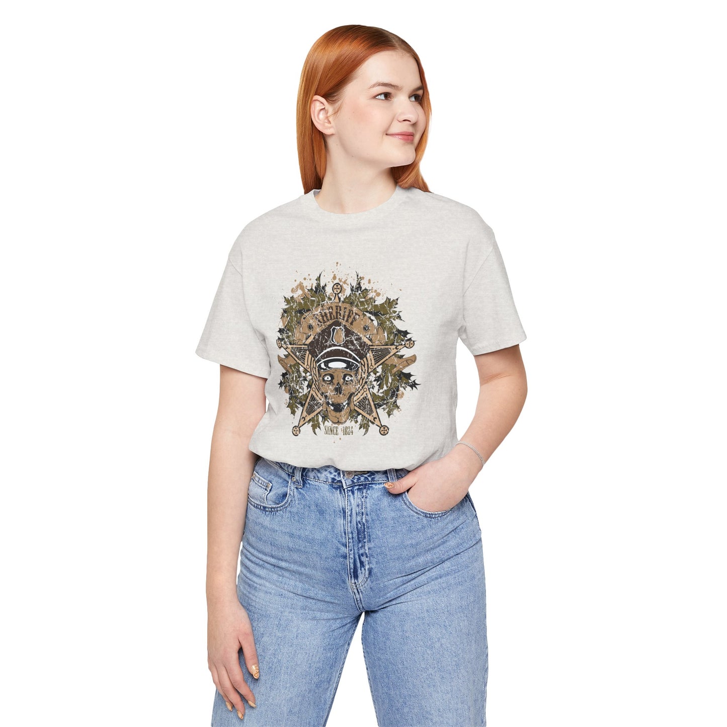 Skull Floral Emblem Graphic Unisex Cotton Tee Art-45