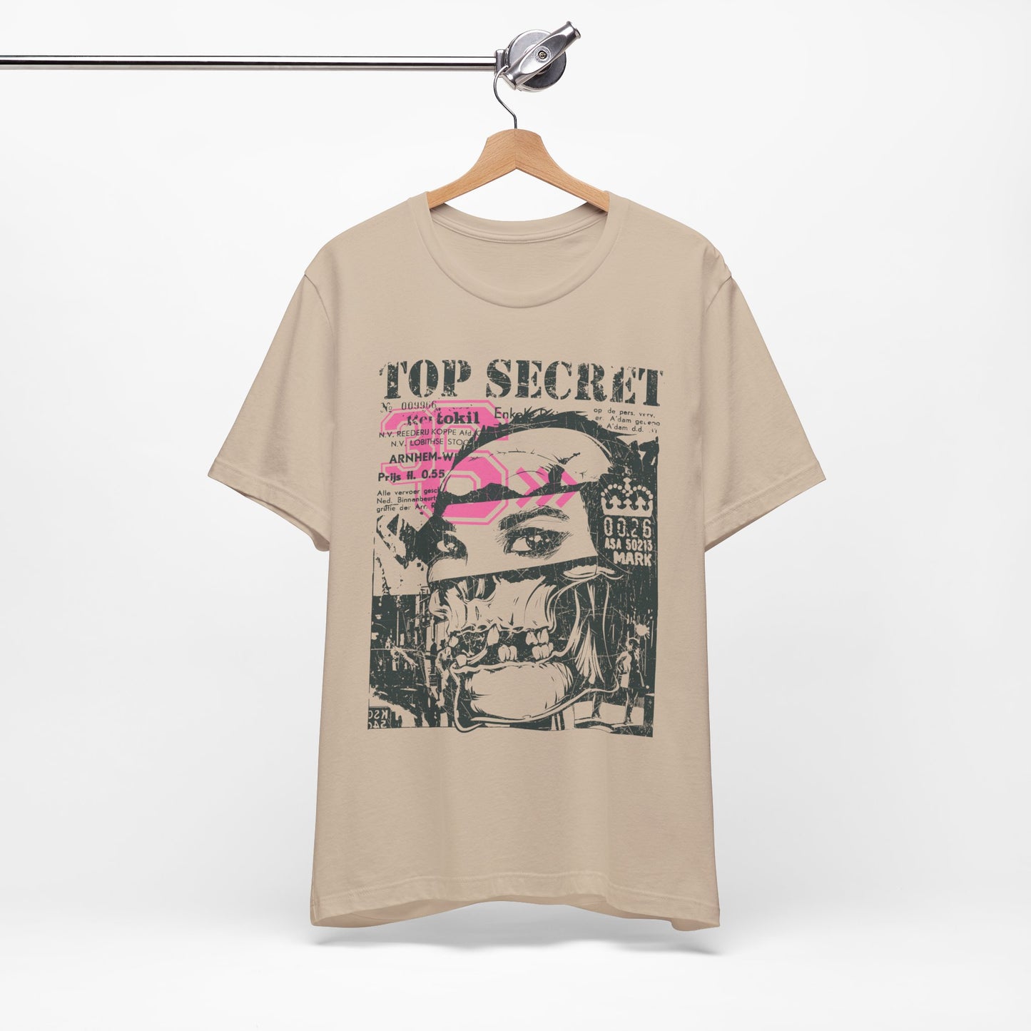 Top Secret Skull Face Tee Grunge Graphic T-Shirt Retro Collage A-6