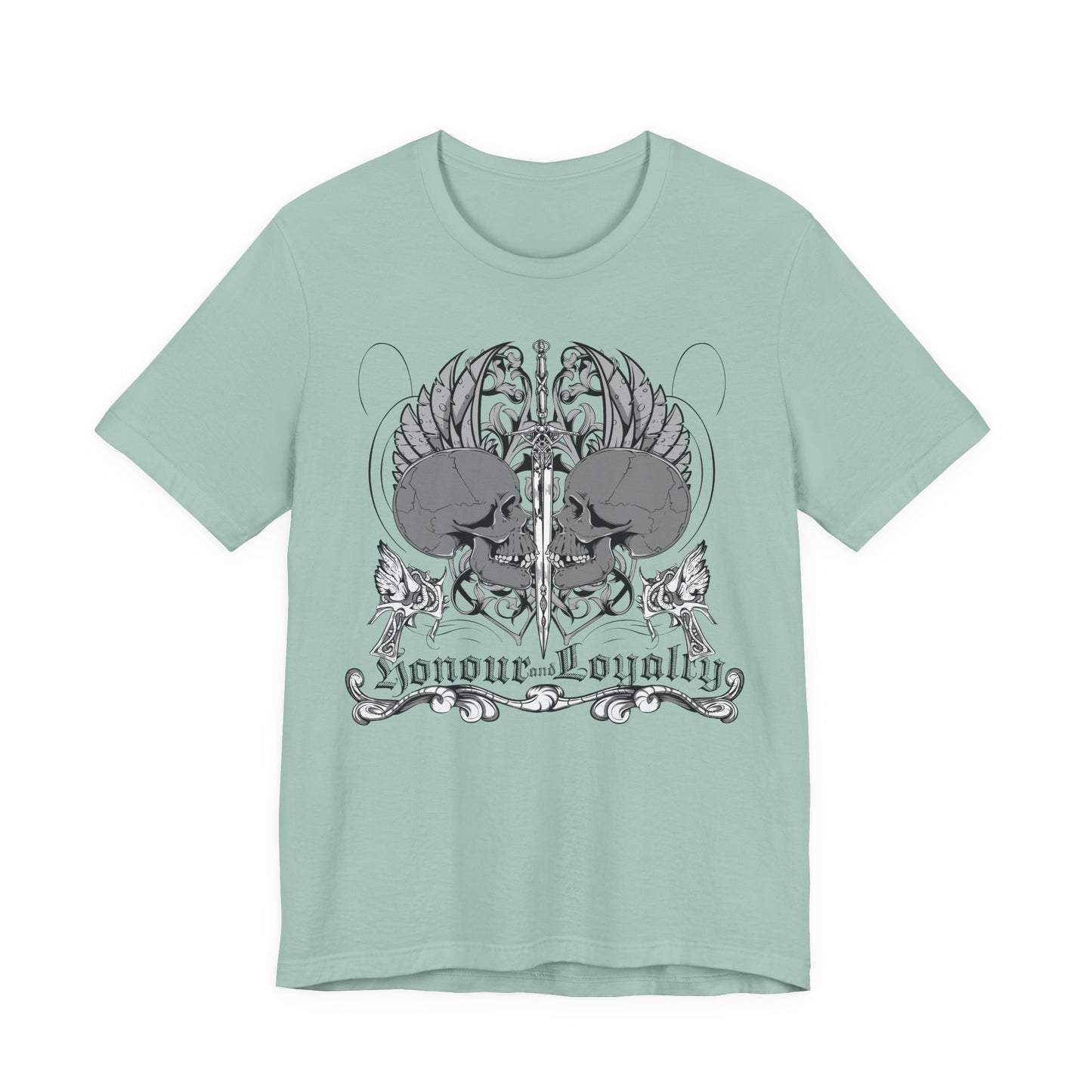 Honor Loyalty crest tee Gothic heraldry skulls wings emblem Art-48