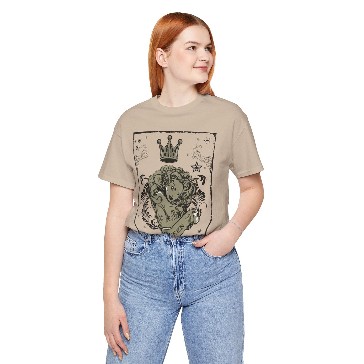Crown Face Portrait Graphic Tee Vintage Floral Illustration Rock Band T-Shirt