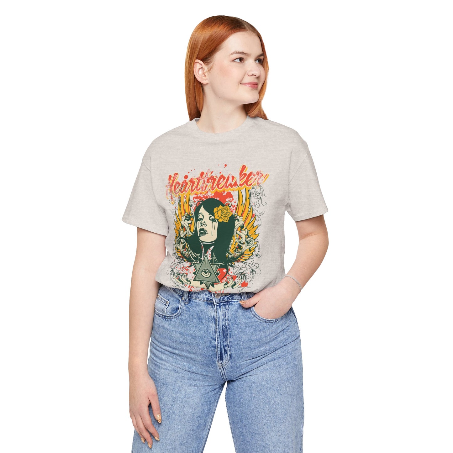 Heartbreaker Illustration Tee Retro Femme Portrait Floral Skull Graphic T-Shirt