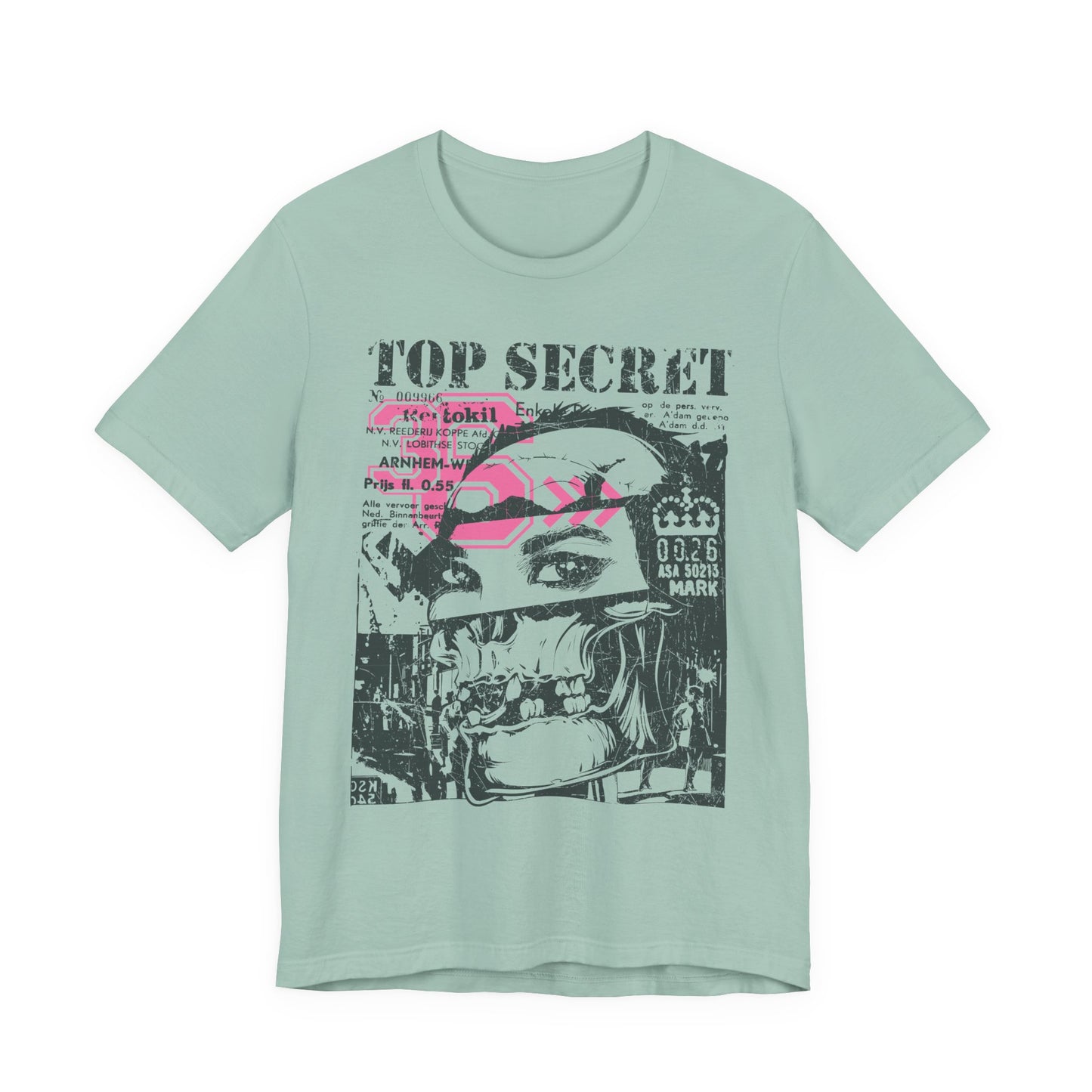 Top Secret Skull Face Tee Grunge Graphic T-Shirt Retro Collage A-6