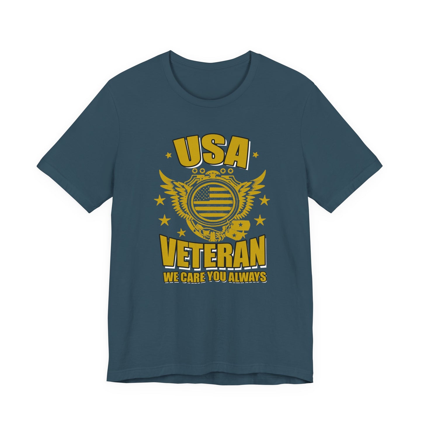 USA Veteran T-Shirt Military Emblem Winged Badge Stars Unisex Cotton v59